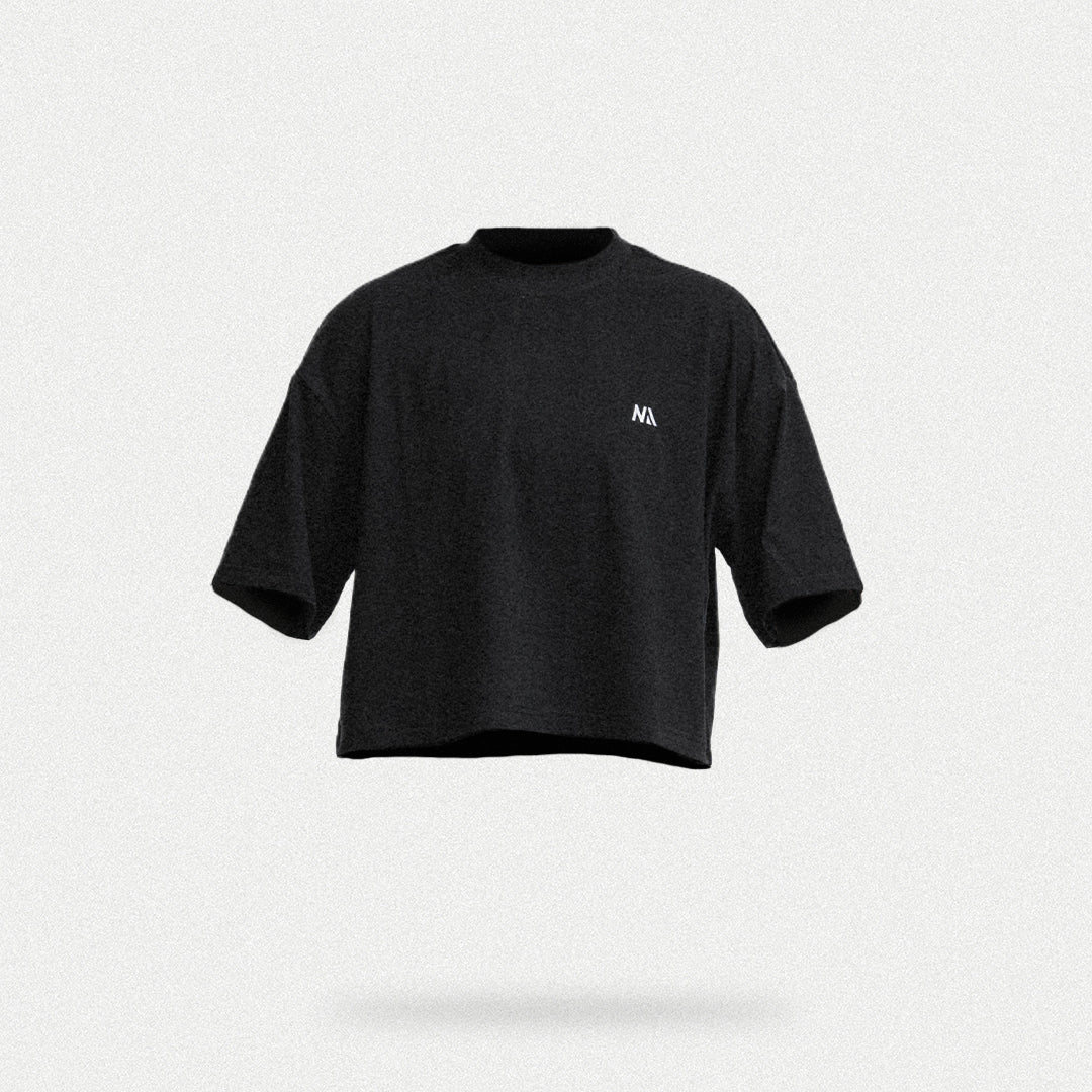 Kurz geschnitten – Übergroßes, leichtes T-Shirt – Schwarz